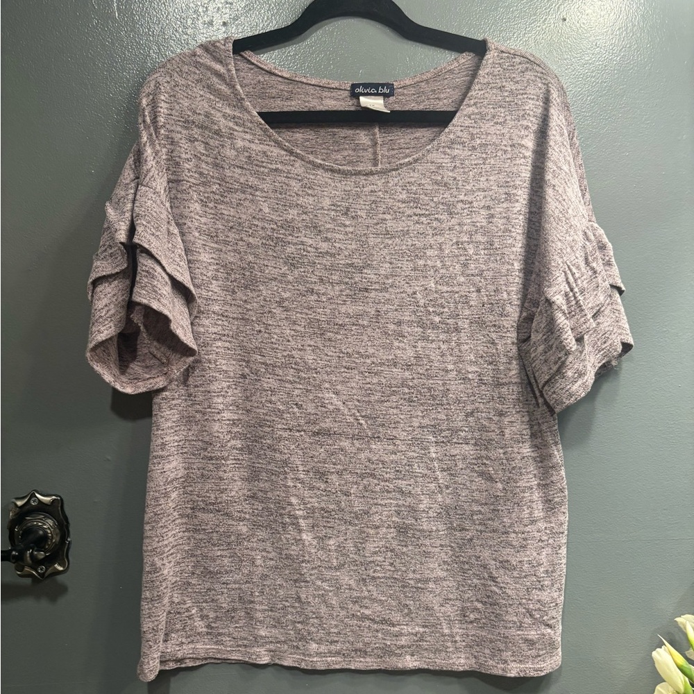 Olivia Blu Layered Ruffle Short Sleeve Tee in Mauve Heather Casual Active Wear